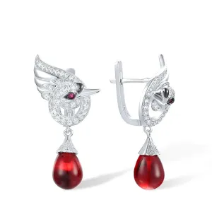 Red Stone Swan Drop Earrings