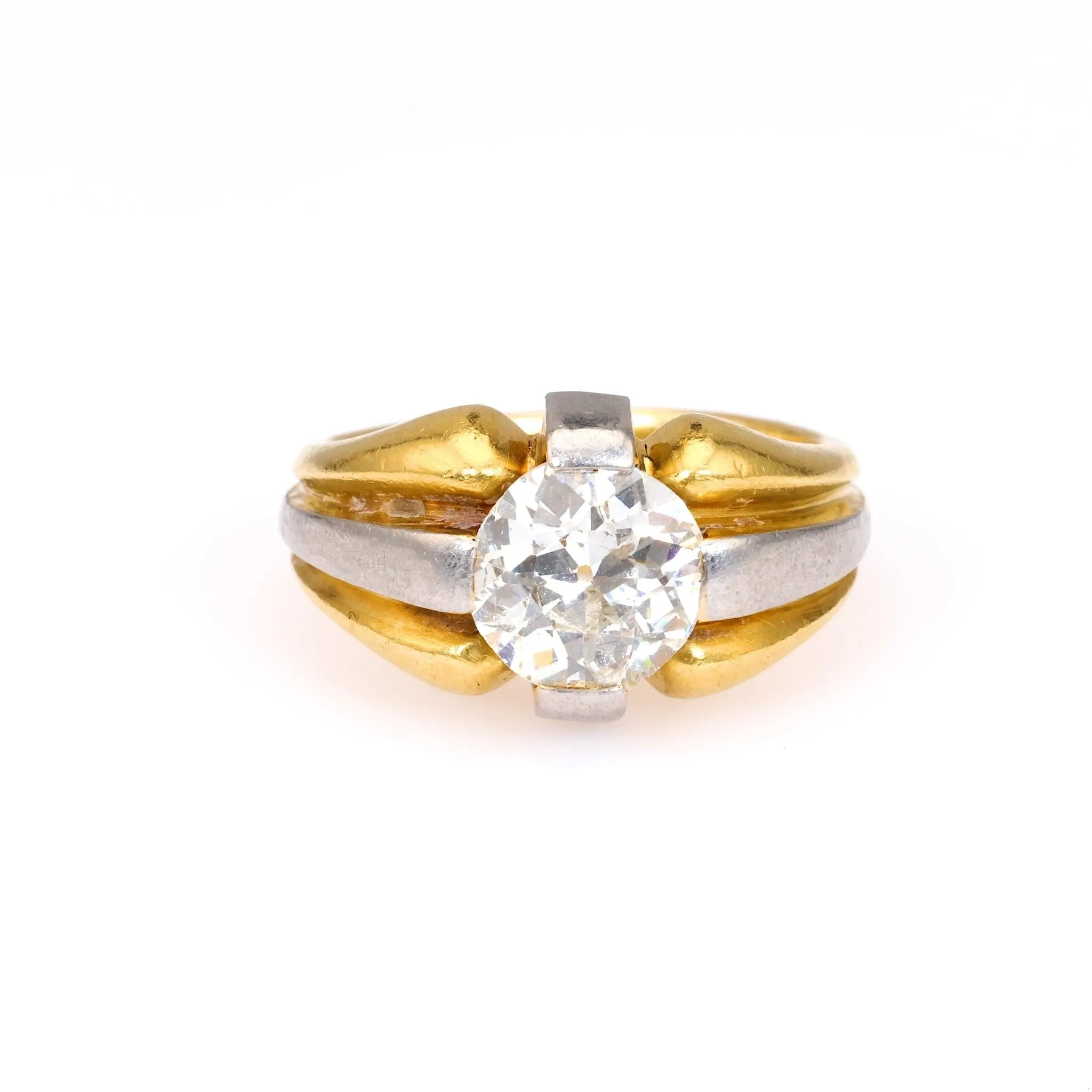 Retro French 2.00 Carat Old European Cut Diamond 18k Yellow Gold Platinum Solita