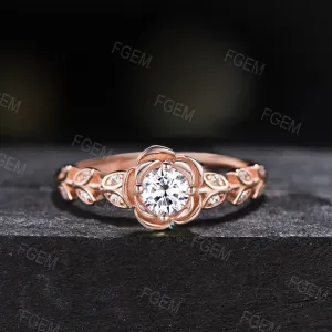 Rose Flower Moissanite Engagement Ring 10K/14K/18K Rose Gold Vintage Leaf Diamond Bridal Ring Unique Anniversary Gift Floral Wedding Ring