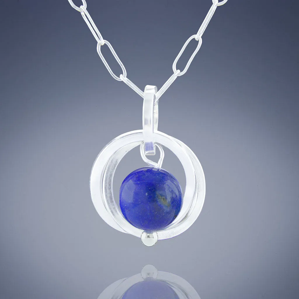 Royal Blue Lapis Lazuli Natural Gemstone Simple Pendant Necklace in Sterling Silver