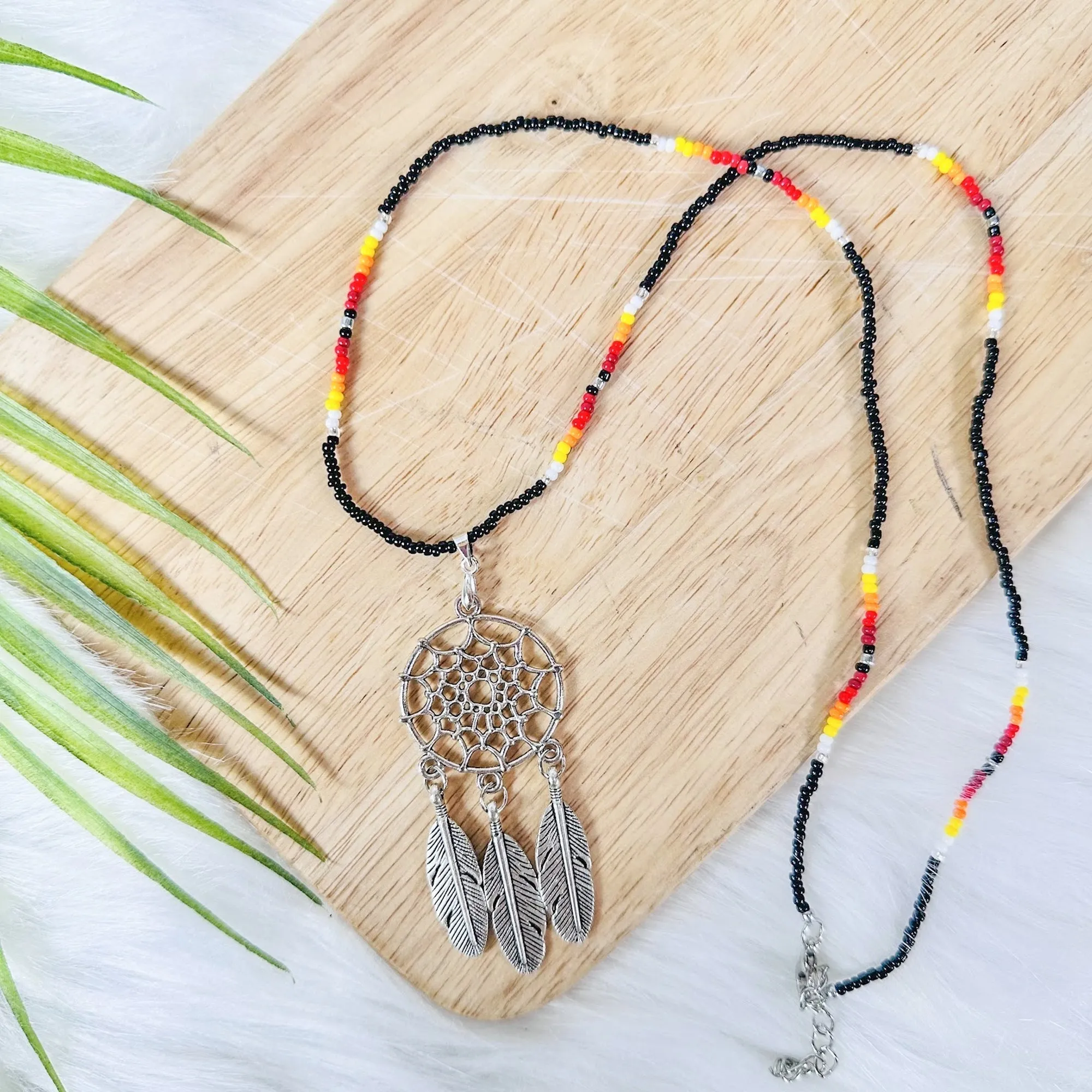 SALE 50% OFF - Long Silver Dreamcatcher Black Dusk Handmade Beaded Necklace For Women With Native American Style