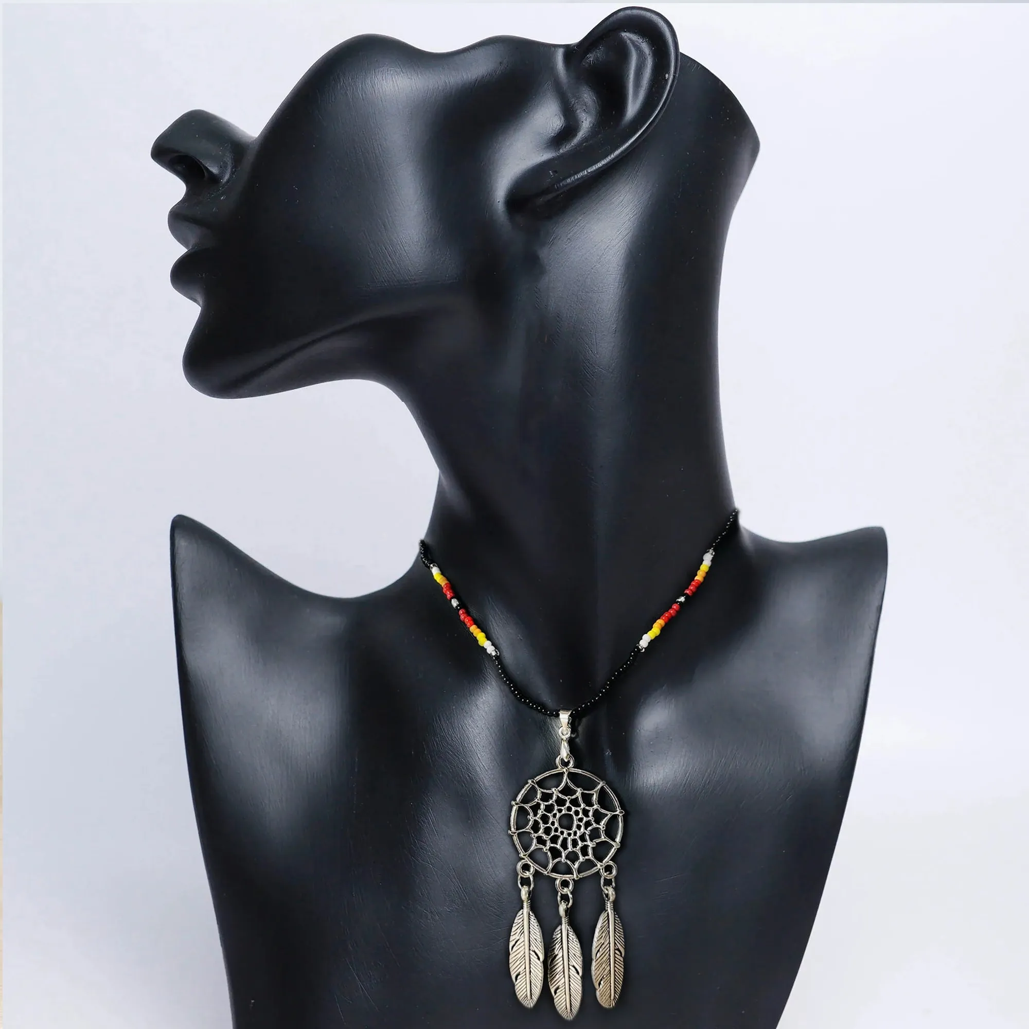 SALE 50% OFF - Long Silver Dreamcatcher Black Dusk Handmade Beaded Necklace For Women With Native American Style