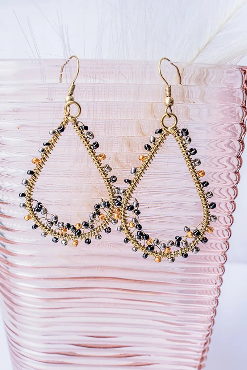 SALE! Emma Black Seed Bead Goldtone Teardrop Earrings