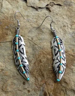 Silver Turquoise Decorate Leaf Earrings