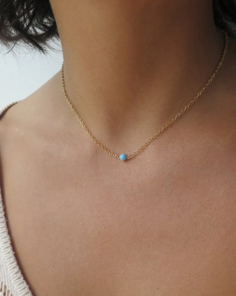 Single Turquoise Necklace  - 14k Yellow Gold Fill