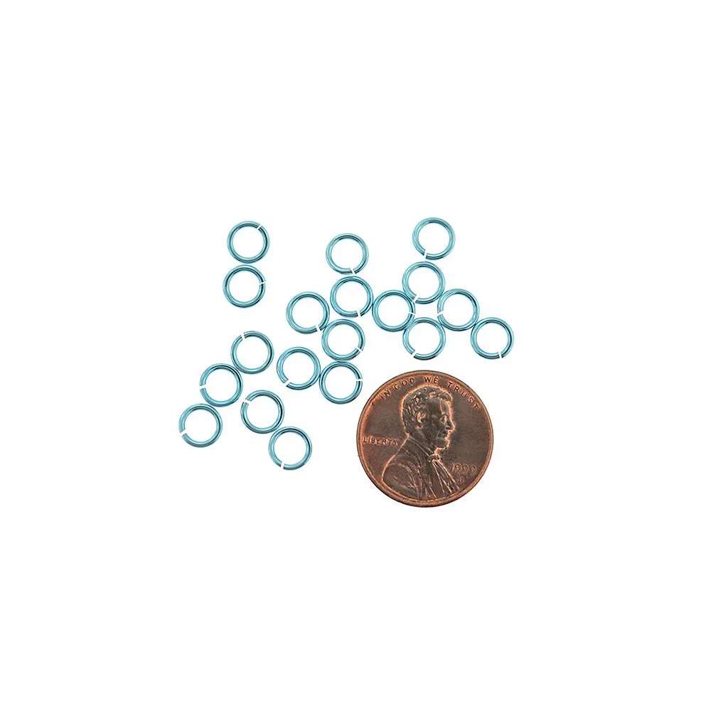 Sky Blue Anodized Aluminum Jump Rings 6mm x 1mm - Open 18 Gauge - 50 Rings - J247