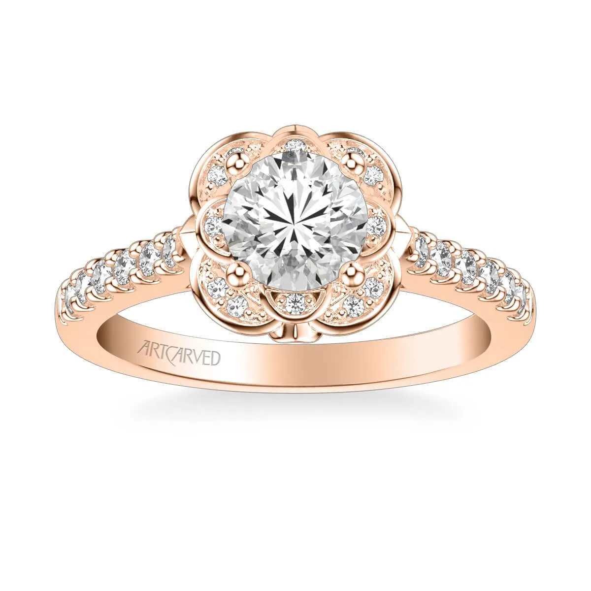 Skyler Contemporary Floral Halo Diamond Engagement Ring