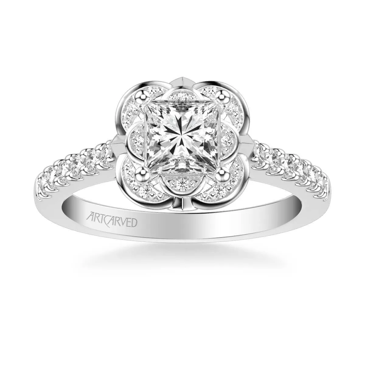 Skyler Contemporary Floral Halo Diamond Engagement Ring