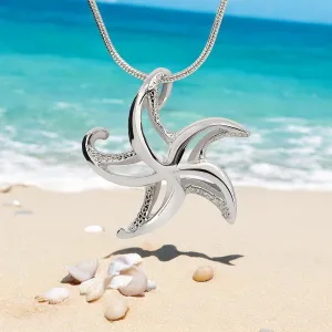 Starfish Necklace Sterling Silver for Women- Seastar Pendant, Sea Star Jewelry Sterling Silver, Beachy Necklace