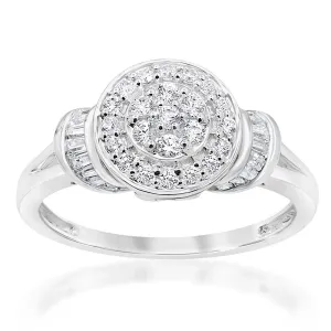 Sterling Silver 1/2 Carat Diamond Round Cluster Ring