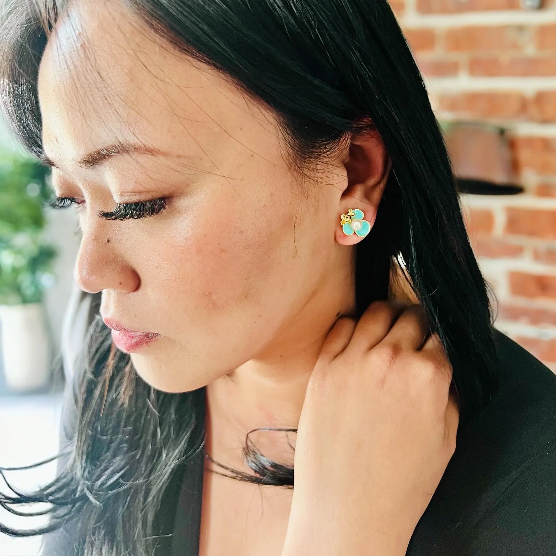 Teal Clover Stud Earrings