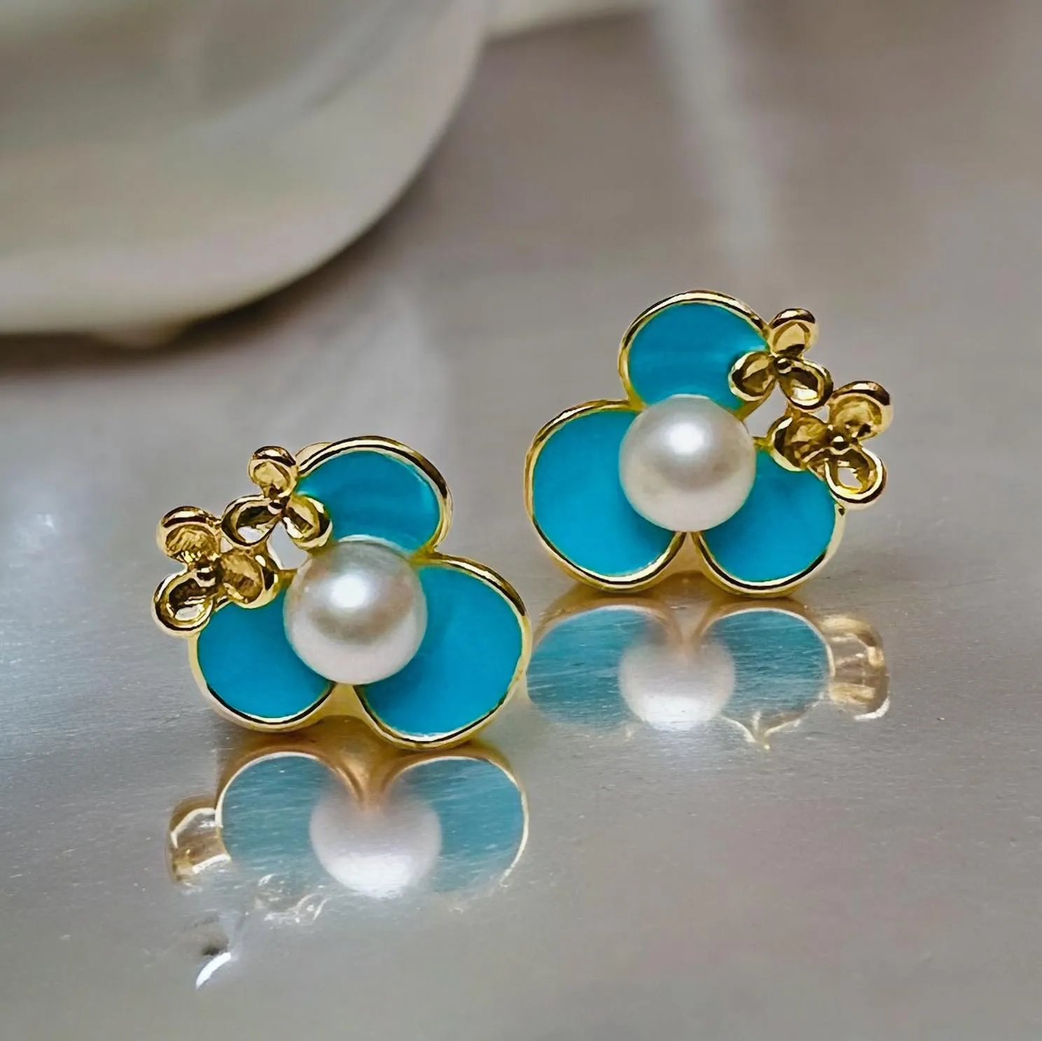 Teal Clover Stud Earrings