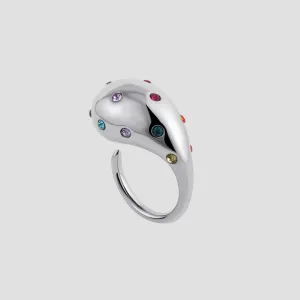 Teardrop Rainbow CZ Stainless Steel Ring