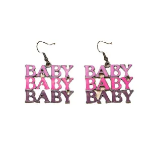 Trendy Color Block Baby Earrings with Stylish Slogan Letter Design