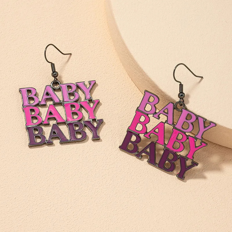 Trendy Color Block Baby Earrings with Stylish Slogan Letter Design