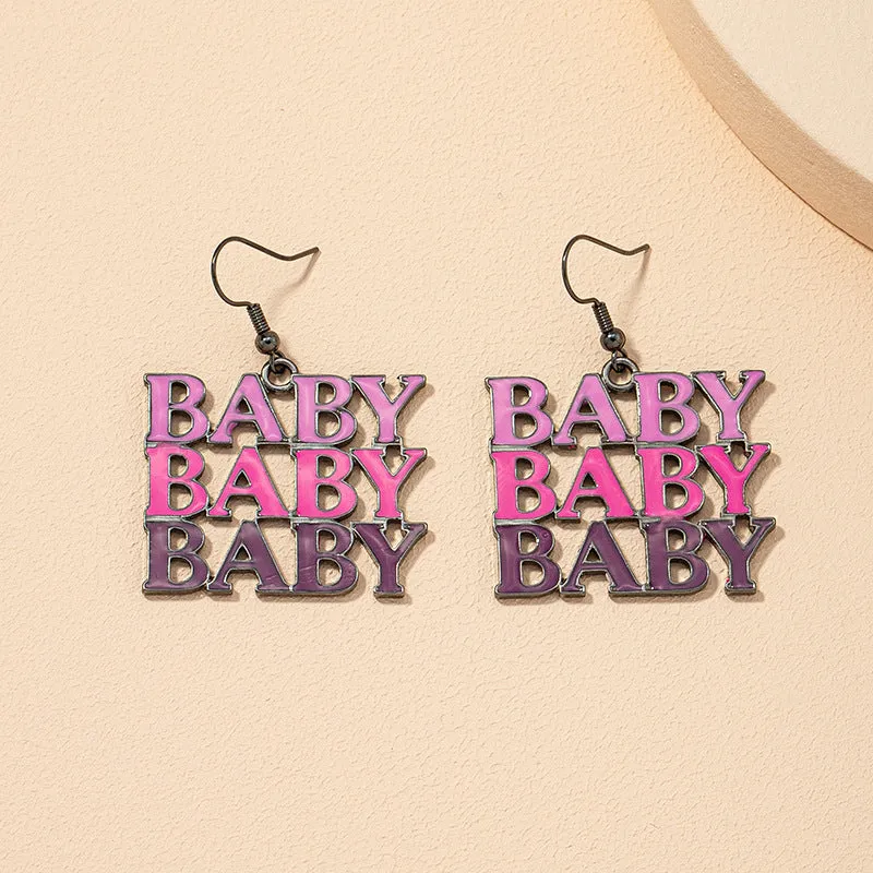 Trendy Color Block Baby Earrings with Stylish Slogan Letter Design