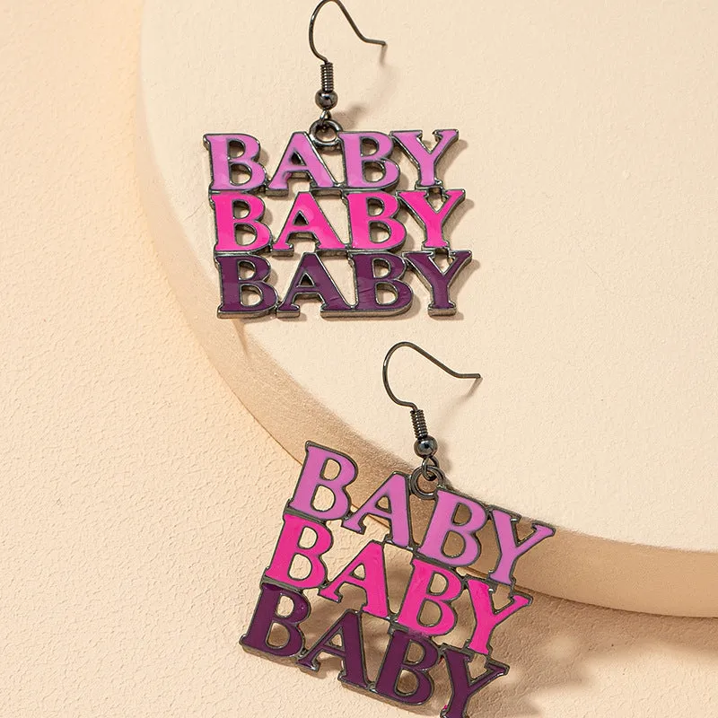 Trendy Color Block Baby Earrings with Stylish Slogan Letter Design