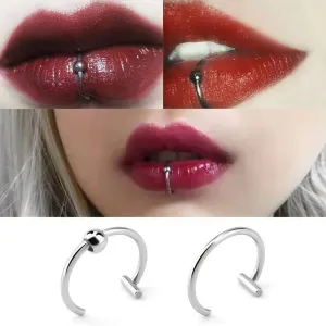 Unisex Punk Style Stainless Steel Non-Pierced C-Clip Lip Rings