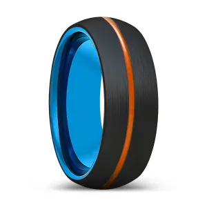 VANGUARD | Blue Tungsten Ring, Black Tungsten Ring, Orange Groove, Domed