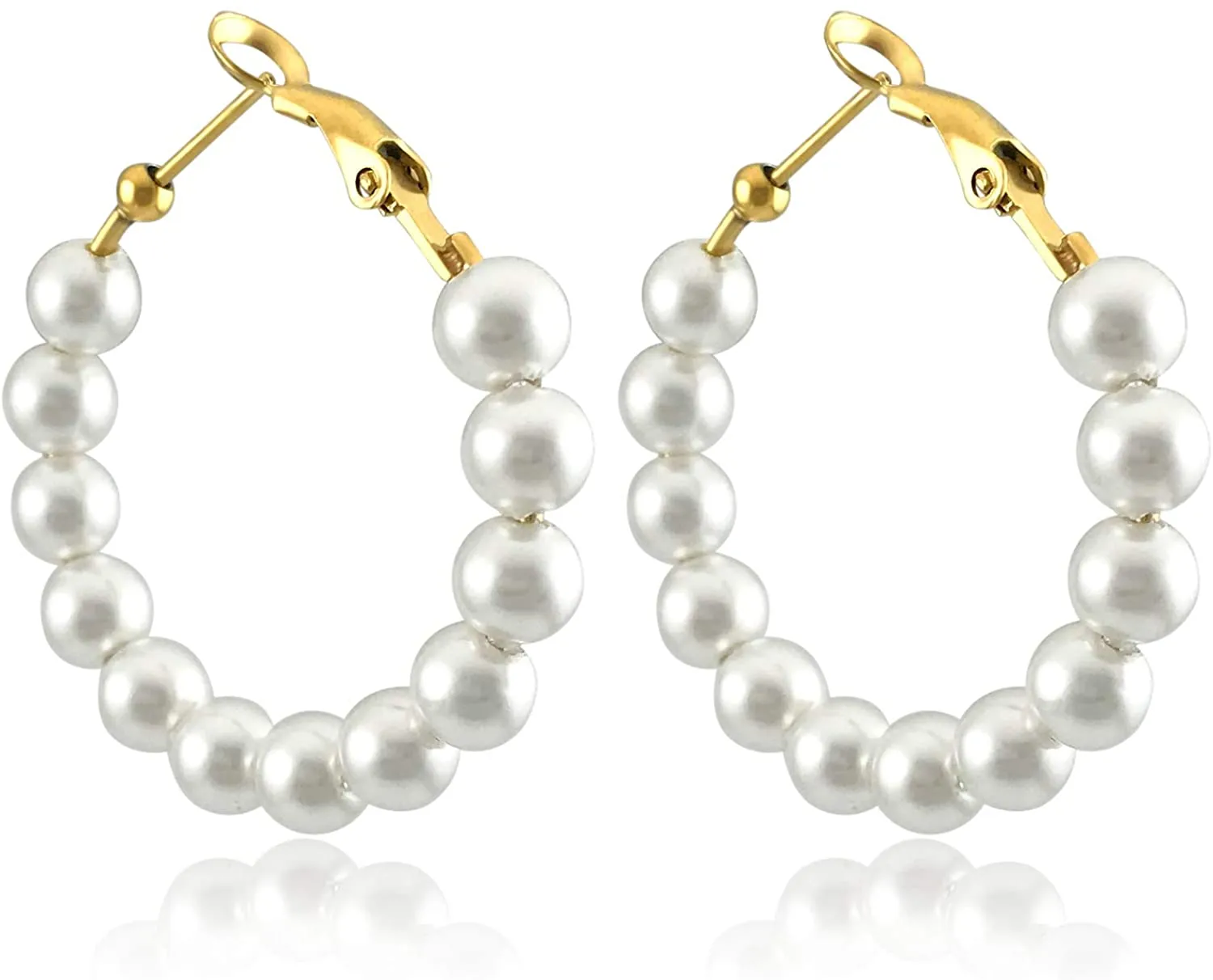 White Pearl Hoop Fashion Drop Dangle Hypoallergenic Layer Earrings