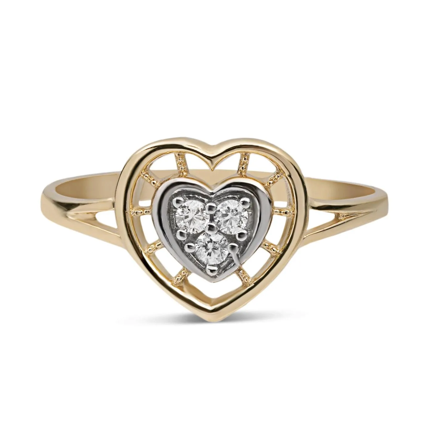 Women's Double Heart CZ Ring 10K Yellow Gold