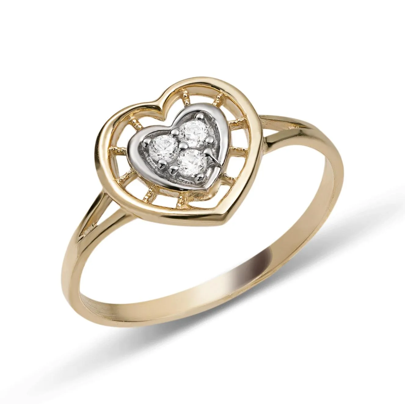 Women's Double Heart CZ Ring 10K Yellow Gold