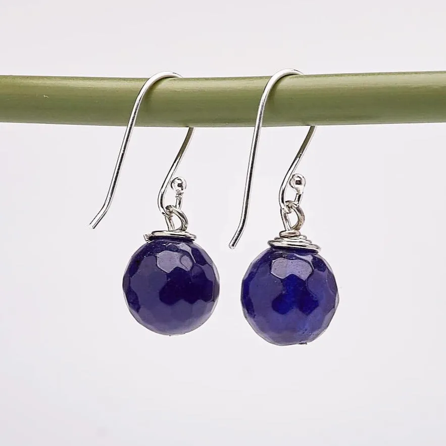 Women's Handmade Natural Blue Agate Sterling Silver Earrings | Ball Drop Earrings for women and girls