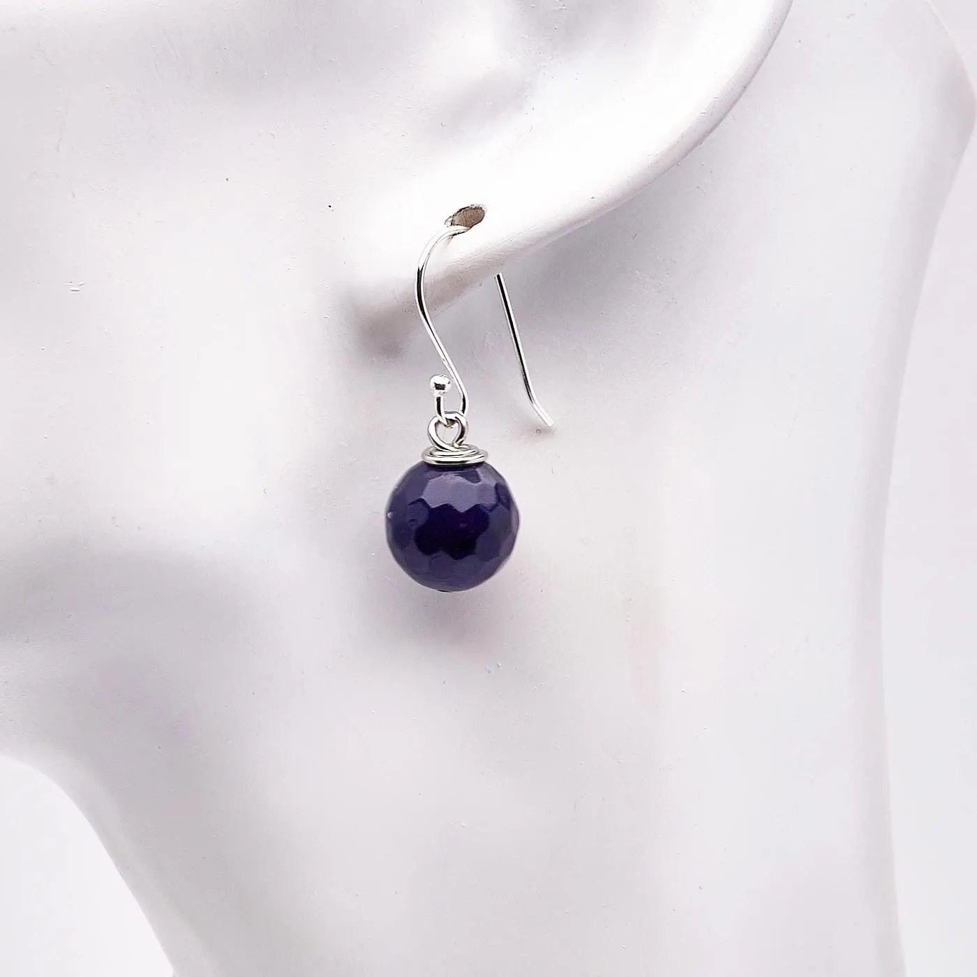 Women's Handmade Natural Blue Agate Sterling Silver Earrings | Ball Drop Earrings for women and girls