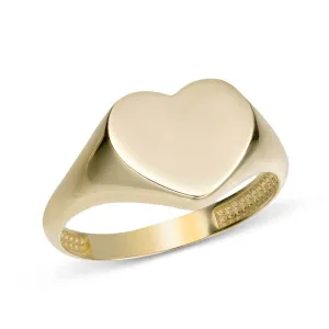 Women's Heart Signet Ring Solid 14K Yellow Gold