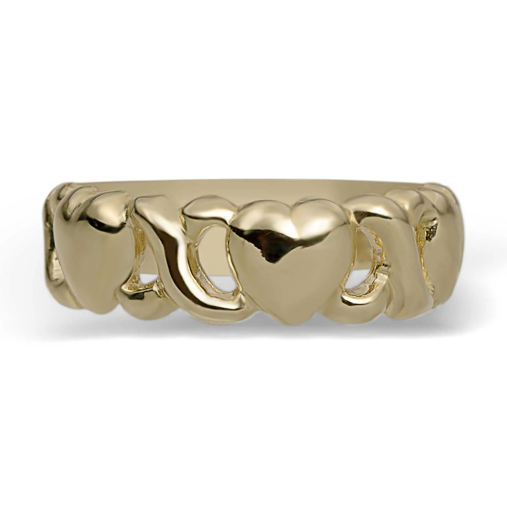 Women's Hearts and Kisses Band Ring 10K Yellow Gold