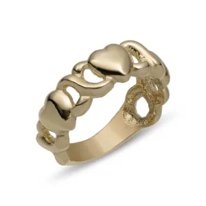 Women's Hearts and Kisses Band Ring 10K Yellow Gold