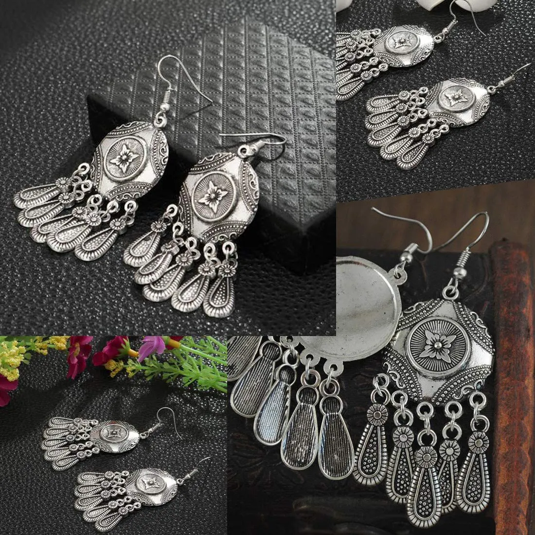 Yellow Chimes Oxidized Silver Combo 2 Pairs Stylish Fancy Traditional Chandbali Earrings For Women & Girls