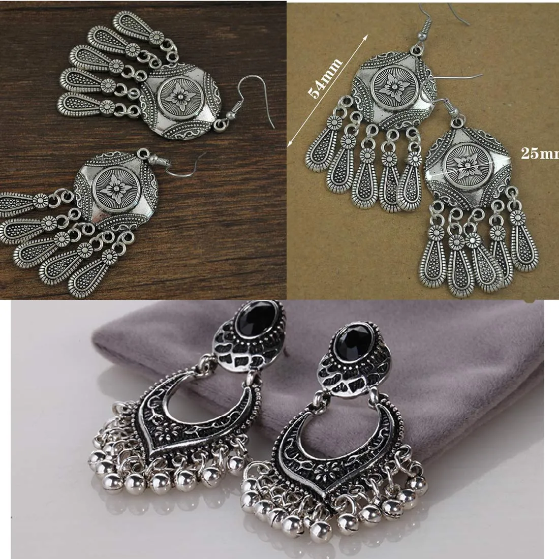 Yellow Chimes Oxidized Silver Combo 2 Pairs Stylish Fancy Traditional Chandbali Earrings For Women & Girls