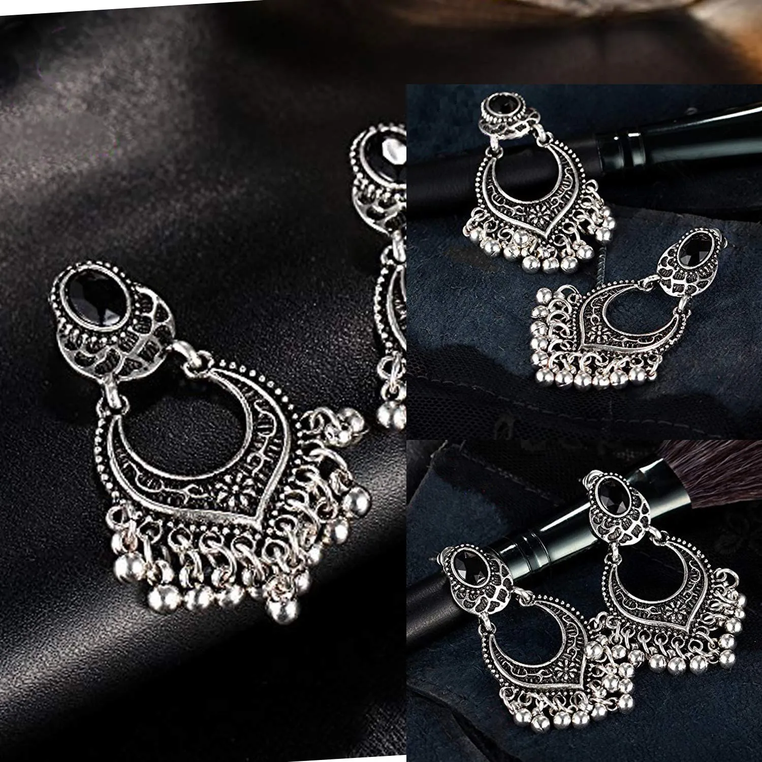 Yellow Chimes Oxidized Silver Combo 2 Pairs Stylish Fancy Traditional Chandbali Earrings For Women & Girls